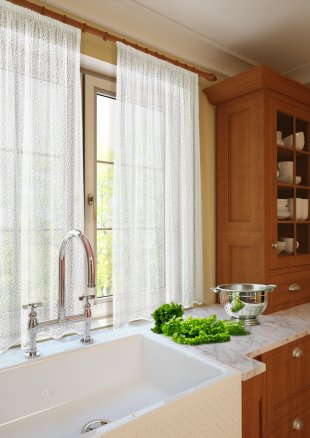 Комплект тюля кружево для окна кухни, кружево, 165 см, белый - фото 1