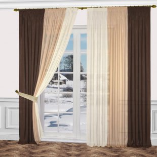 Комплект штор из тюлевого полотна, полиэстер, белый, 270 см - фото 1