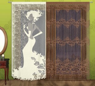 Гардина -лапша с рисунком девушки, полиэстер, коричневый, 240 см - фото 1